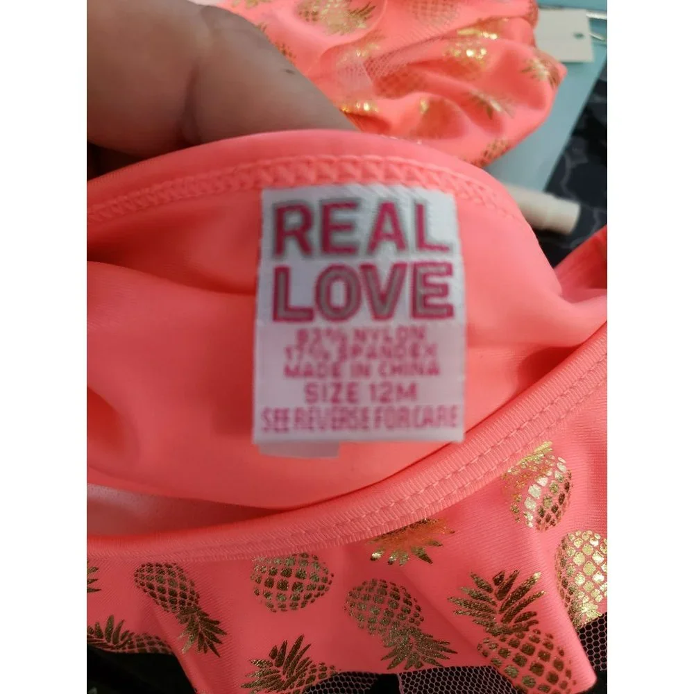 Real Love‎ 12 months hot pink coral pineapple 2pc Tankini swimwear swimsuit